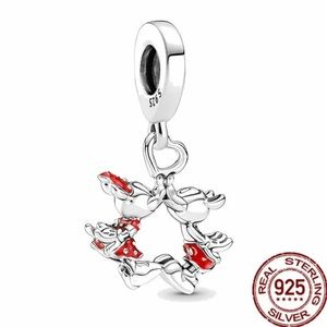 NWOT Disney Mickey and Minnie Kissing Dangle Charm Sterling Silver 925